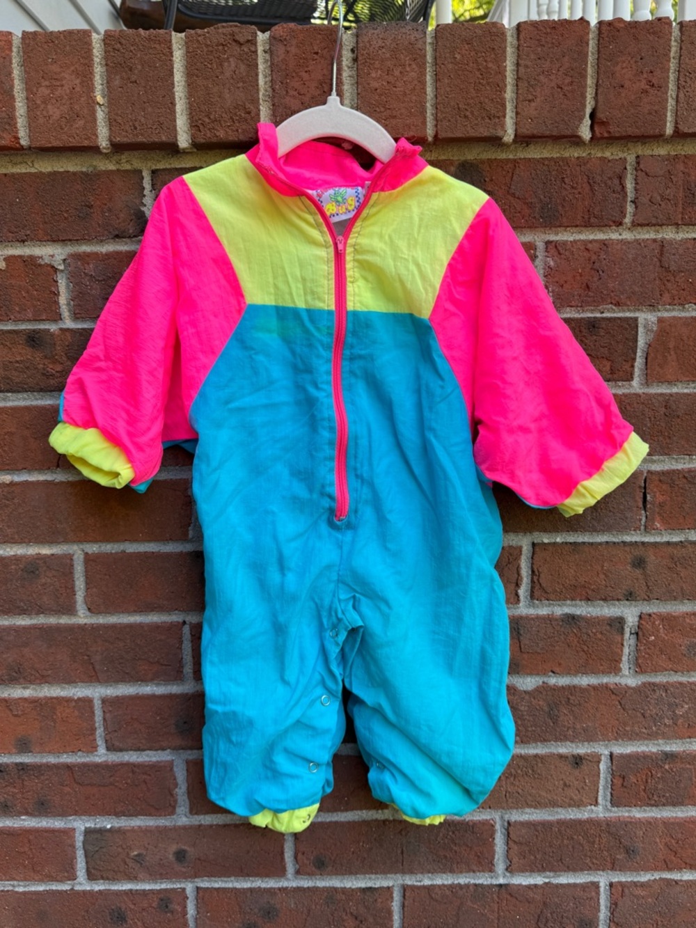 Vintage 90s Y2K Vibrant Neon Colorblock Windbreaker Lightning Bug 18 Months Baby